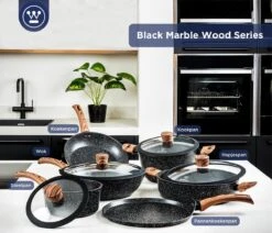 Westinghouse Pannenset Marble Wood (Wokpan ø 30 Cm + Braadpan + Hapjespan ø 28 Cm) - Inductie En Alle Andere Warmtebronnen 13 Westinghouse Pannenset Marble Wood (Wokpan ø 30 Cm + Braadpan + Hapjespan ø 28 Cm) - Inductie En Alle Andere Warmtebronnen -Keuken Kook Winkel 1200x1032