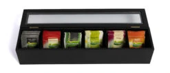 Sakura Tea Theedoos - Zwart - 6-vaks - Met Fluweel - 43 X 9 Cm -Keuken Kook Winkel 3 6 vaks lang 8