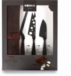 Boska Kaasmessenset Monaco+ Zwart - Met Lederen Hoes 14 Boska Kaasmessenset Monaco+ Zwart - Met Lederen Hoes -Keuken Kook Winkel 307089 Cheese Set Monaco Black1 verpakking