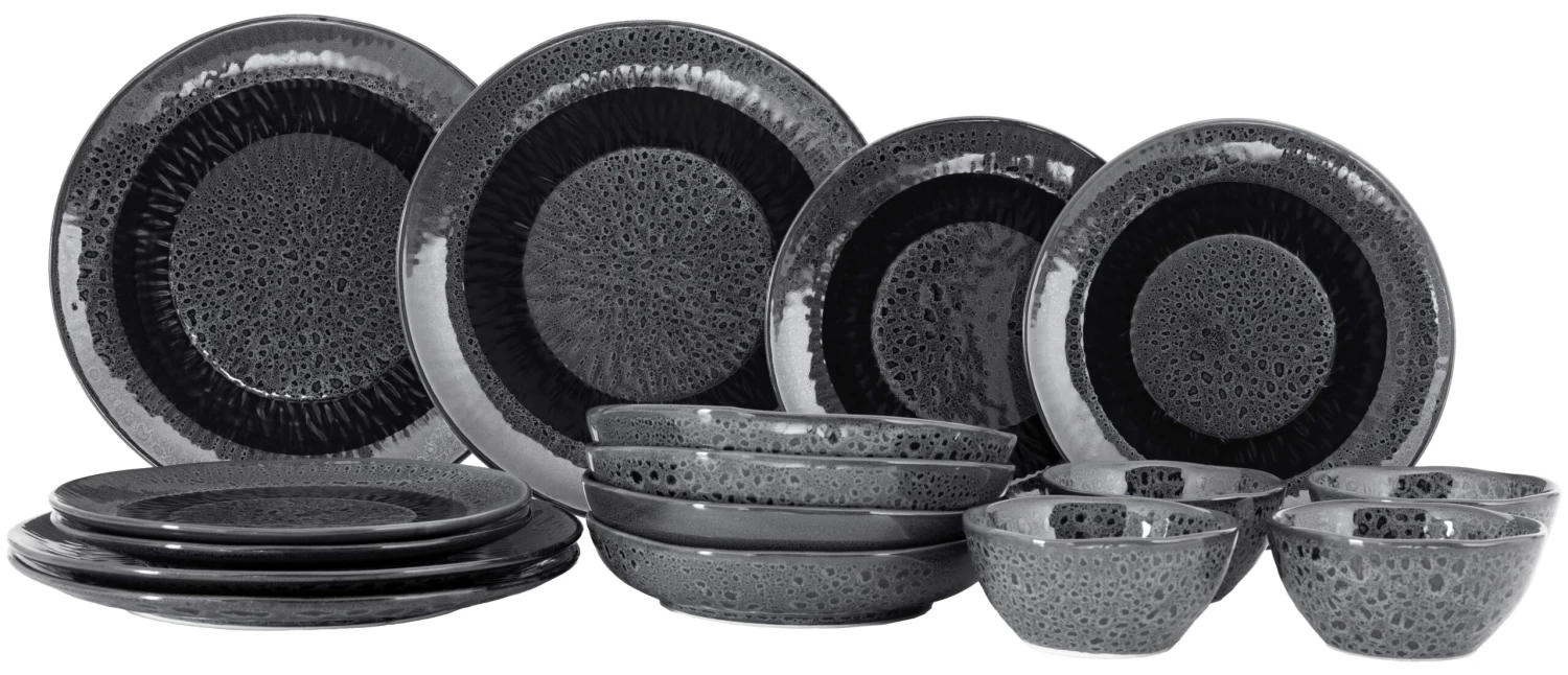 Jay Hill Serviesset Lihou - 16-delig / 4 Personen - Grijs/Zwart 1 Jay Hill Serviesset Lihou - 16-delig / 4 Personen - Grijs/Zwart