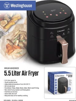 Westinghouse Airfryer / Heteluchtfriteuse - 1400 W - Zwart - 5.5 Liter -Keuken Kook Winkel 902x1200