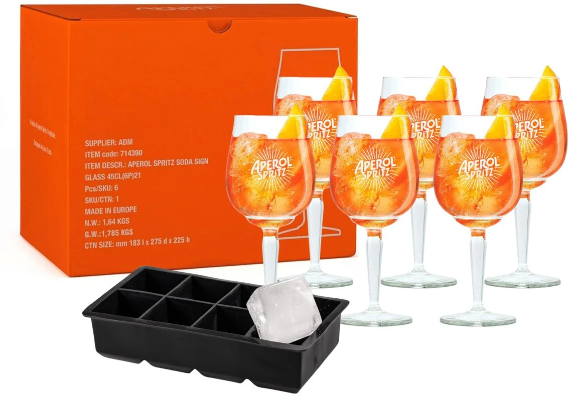 Aperol Spritz Glazen - 450 Ml - 6 Stuks + Ijsblokjesvorm Voor 8 Grote Ijsblokjes 2 Aperol Spritz Glazen - 450 Ml - 6 Stuks + Ijsblokjesvorm Voor 8 Grote Ijsblokjes - Afbeelding 2