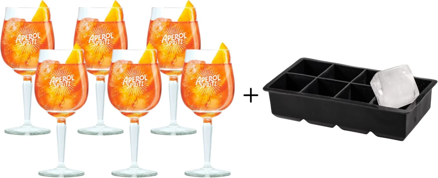 Aperol Spritz Glazen - 450 Ml - 6 Stuks + Ijsblokjesvorm Voor 8 Grote Ijsblokjes 1 Aperol Spritz Glazen - 450 Ml - 6 Stuks + Ijsblokjesvorm Voor 8 Grote Ijsblokjes