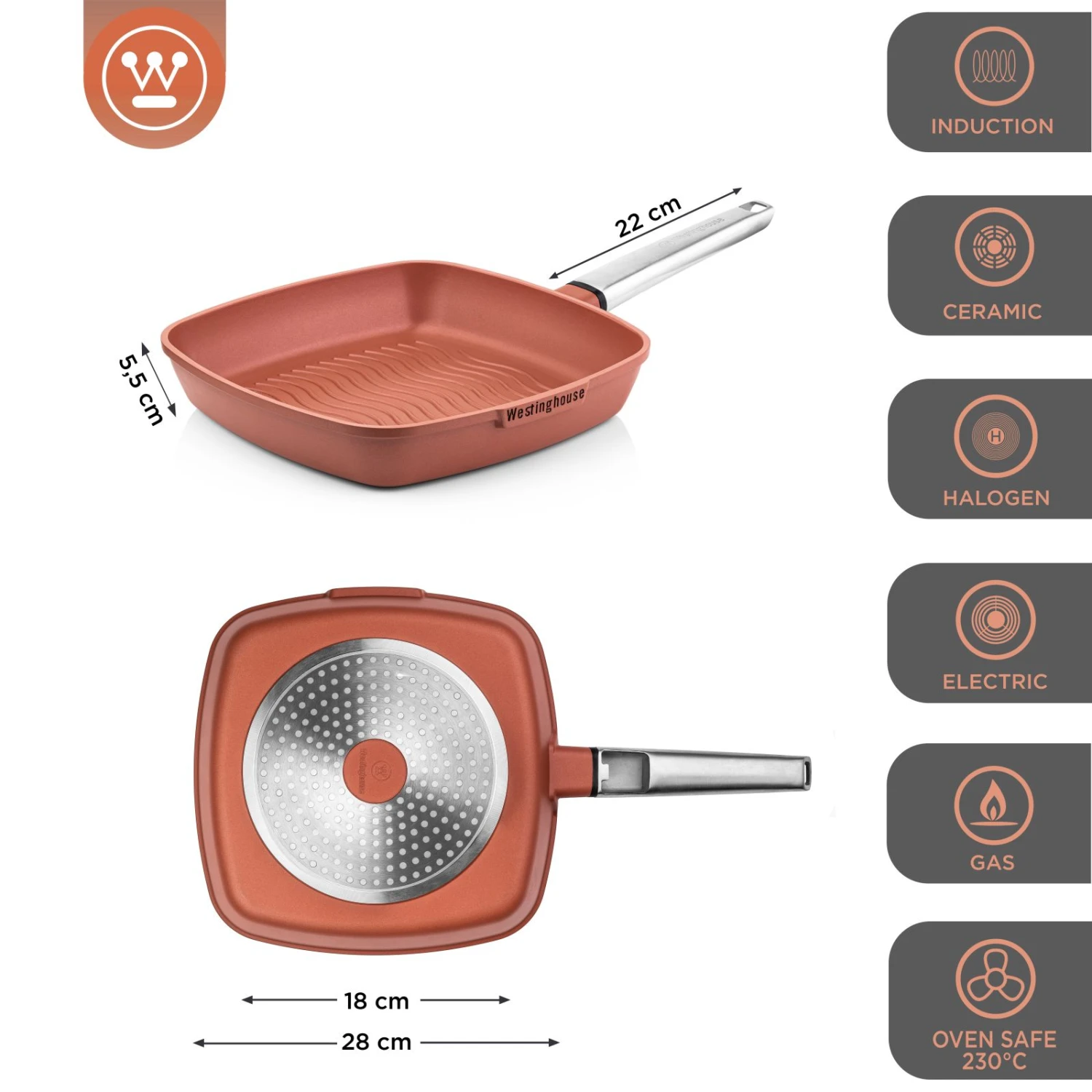 Westinghouse Grillpan Performance - Rebel Red - 28 X 28 Cm - Standaard Anti-aanbaklaag 2 Westinghouse Grillpan Performance - Rebel Red - 28 X 28 Cm - Standaard Anti-aanbaklaag - Afbeelding 2