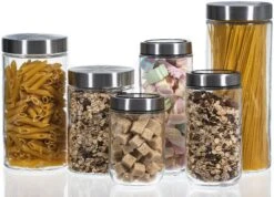 Sareva Voorraadpot - Glas / RVS Deksel - ø 8 Cm / 800 Ml -Keuken Kook Winkel opbergglas set 1 4